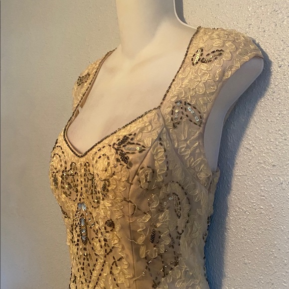 Sue Wong cream lace bead sequin evening cocktail dress 8 - Picture 4 of 15